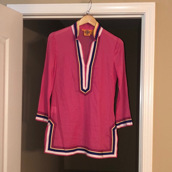 Tory Burch Pink Linen Cotton Tunic Top, Size 6 - Picture 2 of 13